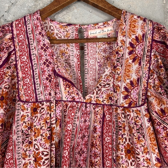 Band of the free pink maroon floral boho flutter sleeve babydoll dress - Picture 3 of 6